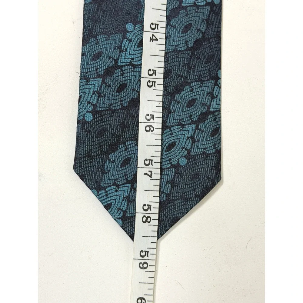 Gucci Tie Mens OS Teal Blue Geometric Medallion Silk Jacquard Made in Italy